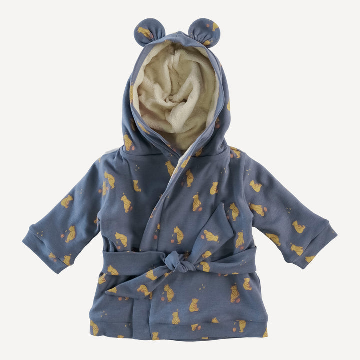 bear bath robe | stone blue pooh | organic cotton interlock