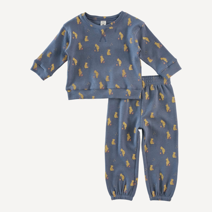 long sleeve relaxed jogger set | stone blue pooh | organic cotton interlock