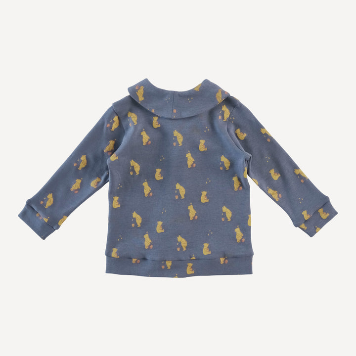 shawl collar cardigan | stone blue pooh | organic cotton interlock