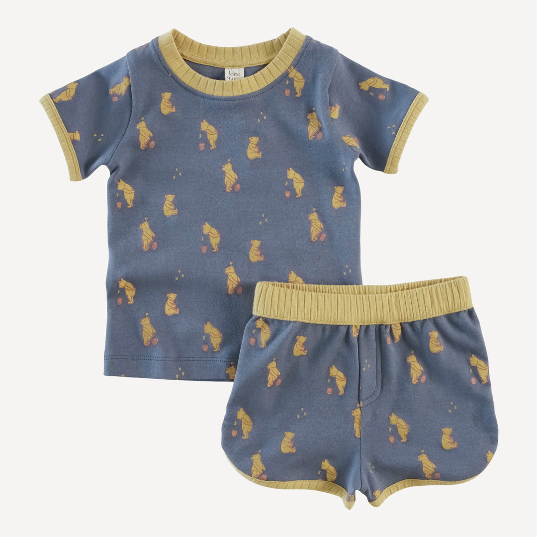 ringer short set | stone blue pooh | organic cotton interlock