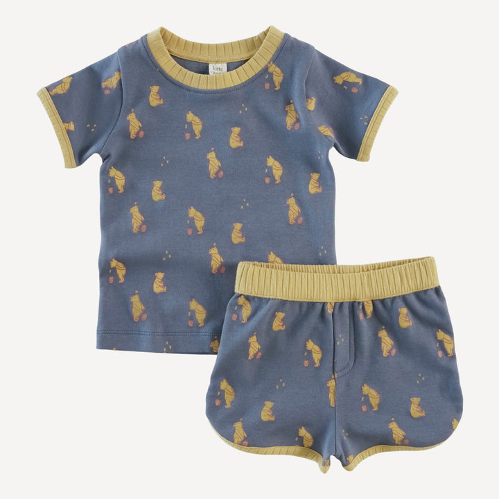 ringer short set | stone blue pooh | organic cotton interlock