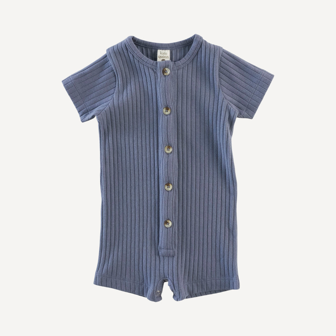 short sleeve button shortie | stone blue | organic cotton wide rib
