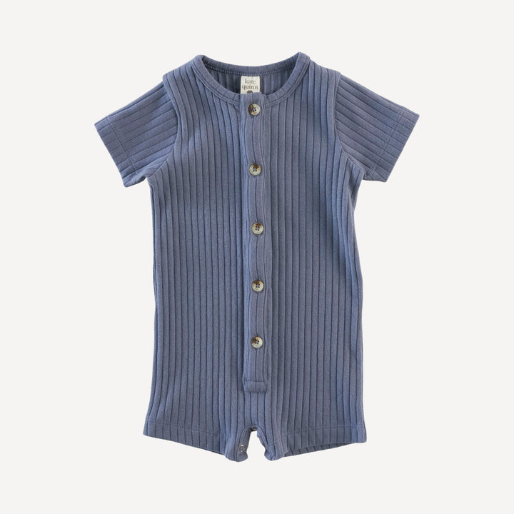 short sleeve button shortie | stone blue | organic cotton wide rib