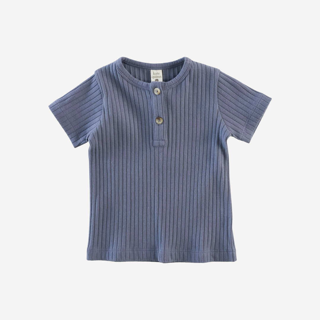 short sleeve basic henley tee | stone blue | organic cotton wide rib