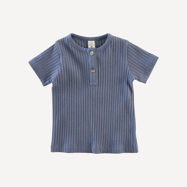 short sleeve basic henley tee | stone blue | organic cotton wide rib