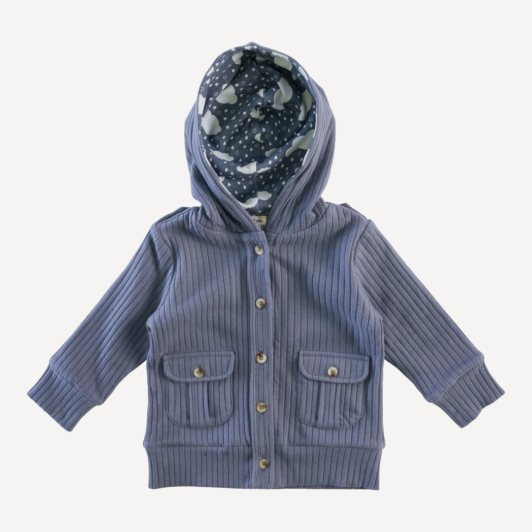 hooded military jacket | stone blue | organic cotton wide rib