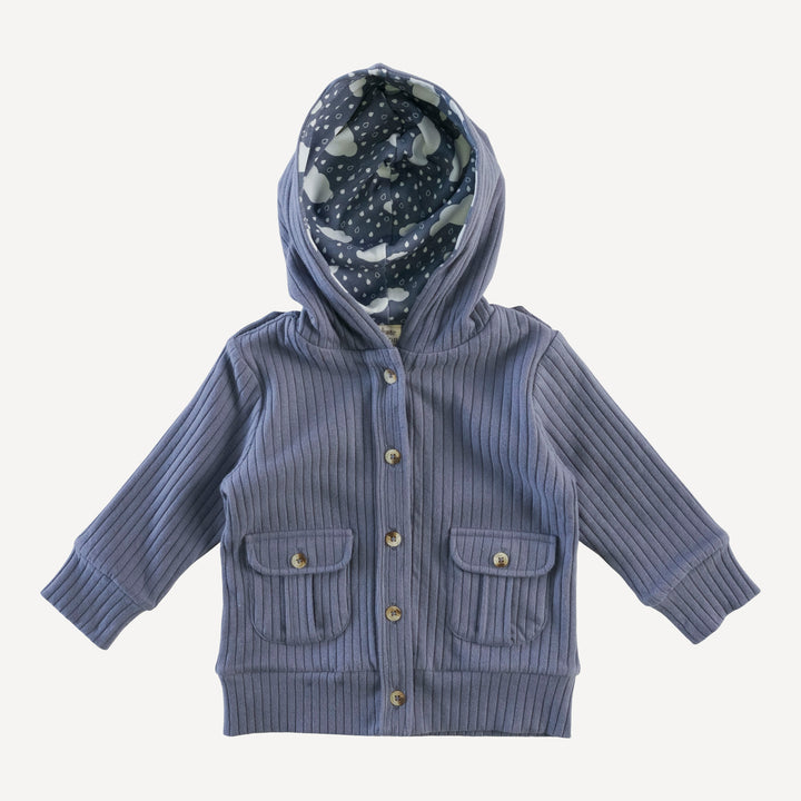 hooded military jacket | stone blue | organic cotton wide rib