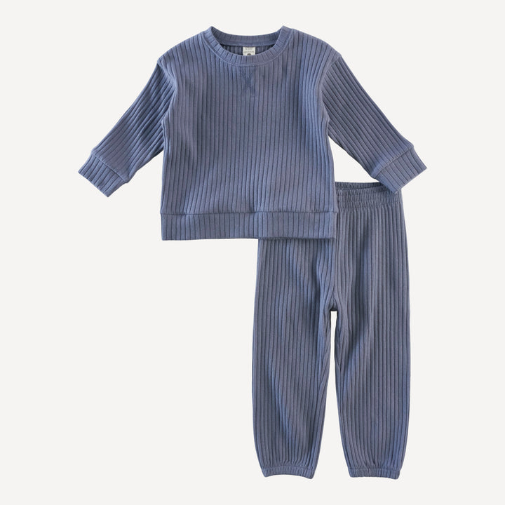 long sleeve relaxed jogger set | stone blue | organic cotton wide rib