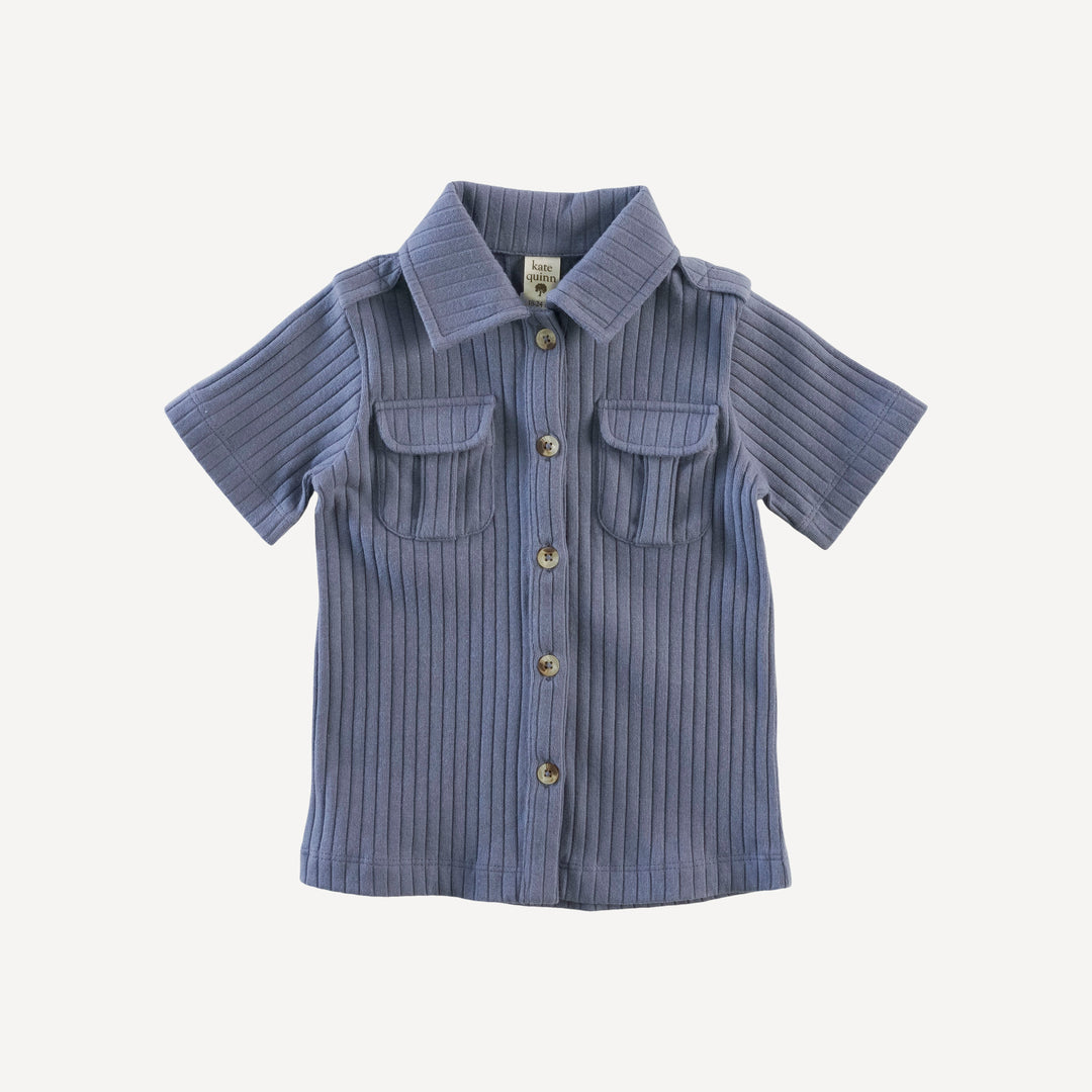 short sleeve military top | stone blue | organic cotton wide rib