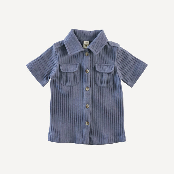 short sleeve military top | stone blue | organic cotton wide rib