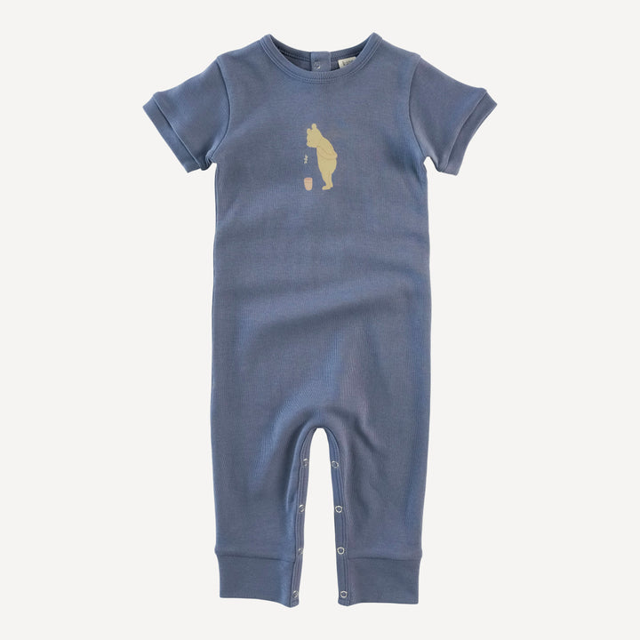 short sleeve sport jumpsuit | stone blue | organic cotton interlock