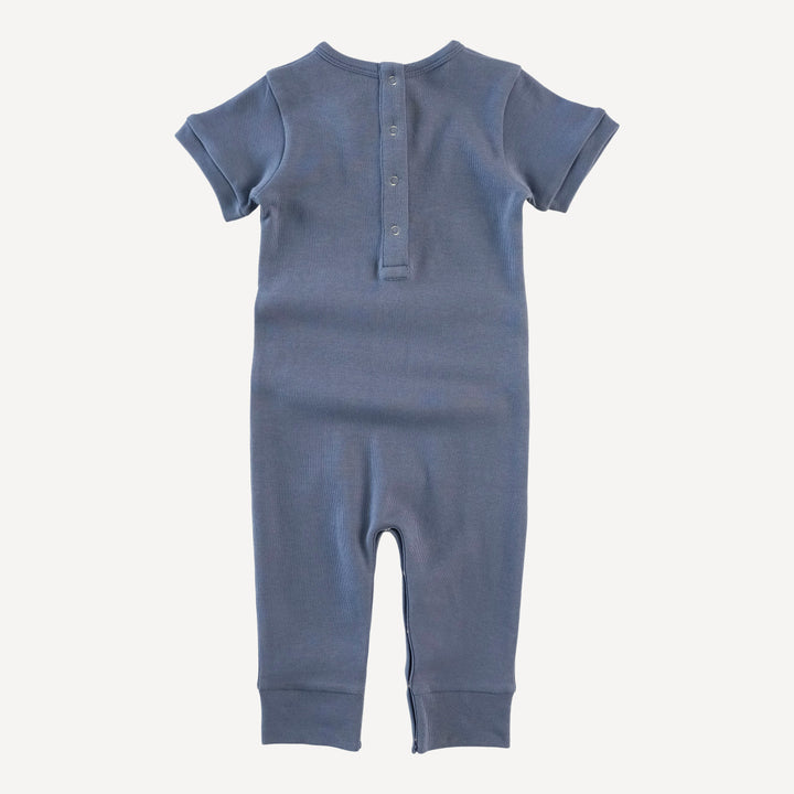 short sleeve sport jumpsuit | stone blue | organic cotton interlock