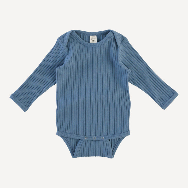 long sleeve lap neck bodysuit | stone blue | organic cotton wide rib