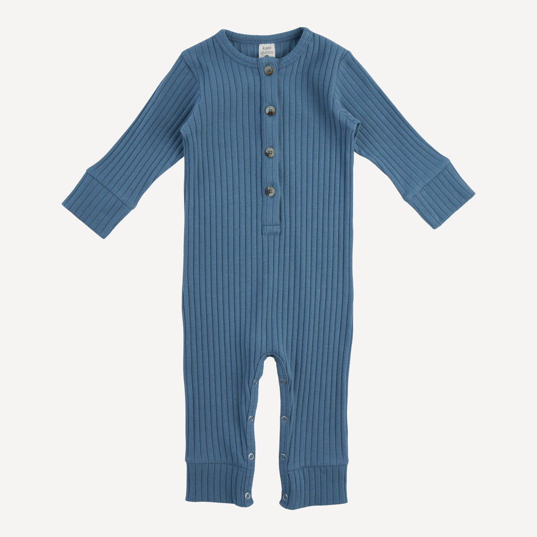 long sleeve sport union suit | stone blue | organic cotton wide rib