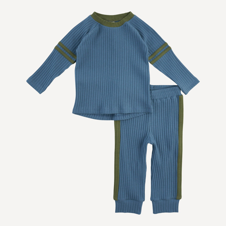 long sleeve football set | stone blue | organic cotton wide rib