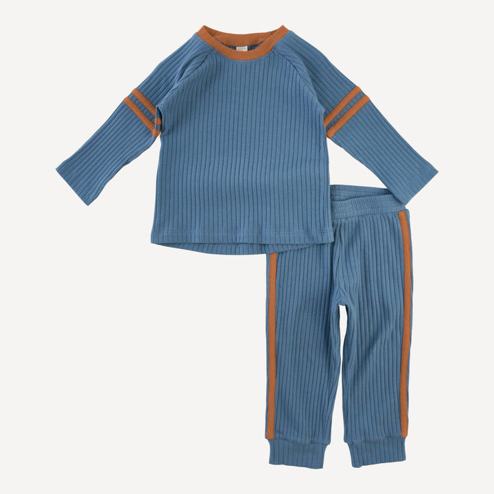 long sleeve football set | stone blue | organic cotton wide rib