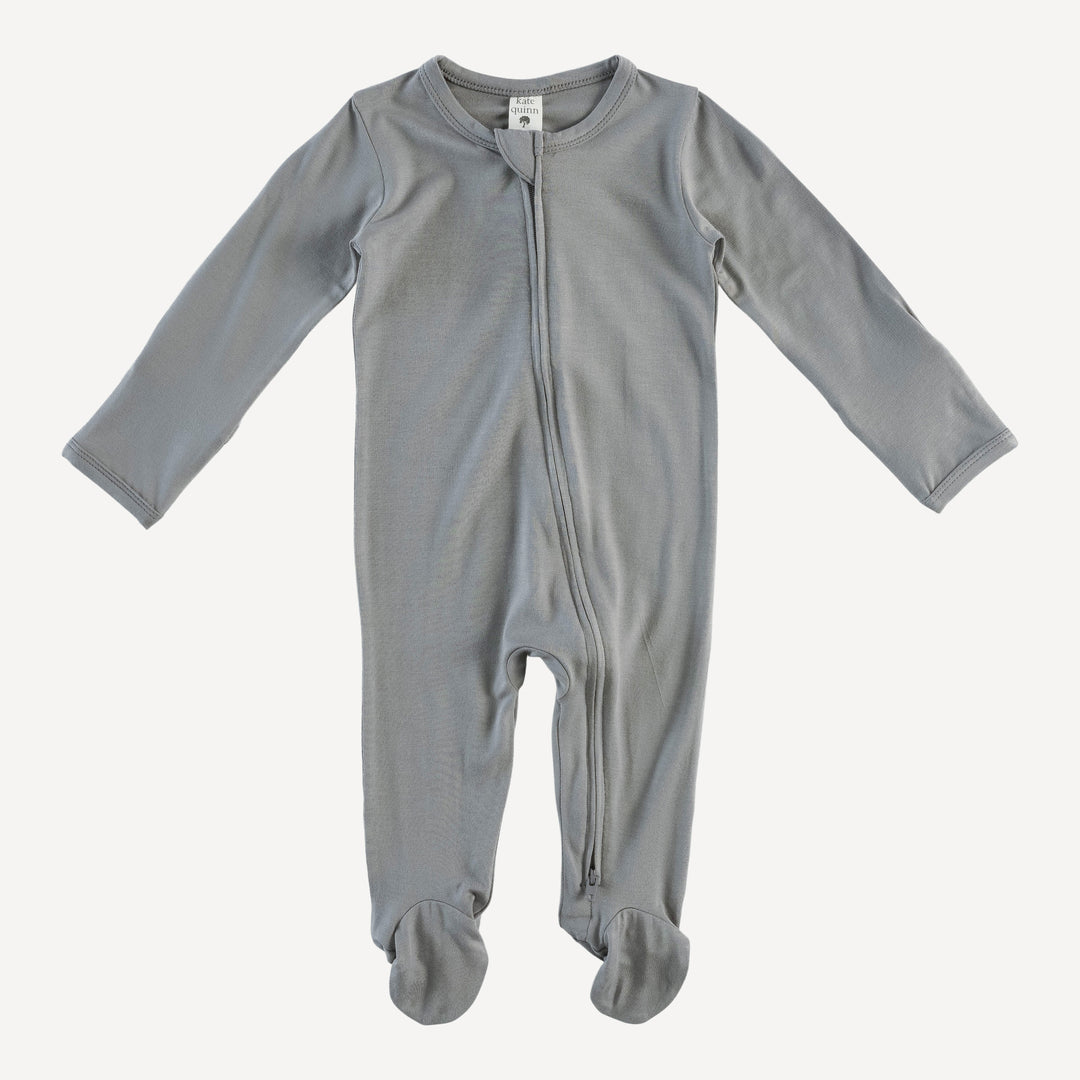 long sleeve two way zipper footie | stone gray | bamboo