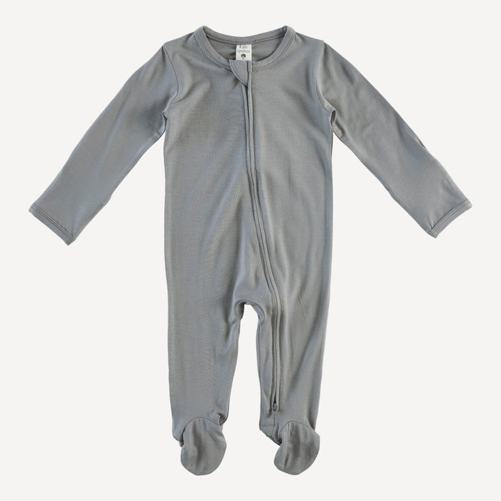 long sleeve two way zipper footie | stone gray | bamboo