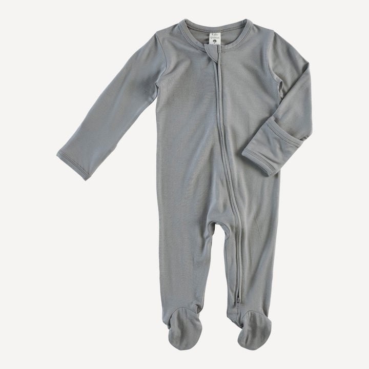 long sleeve two way zipper footie | stone gray | bamboo