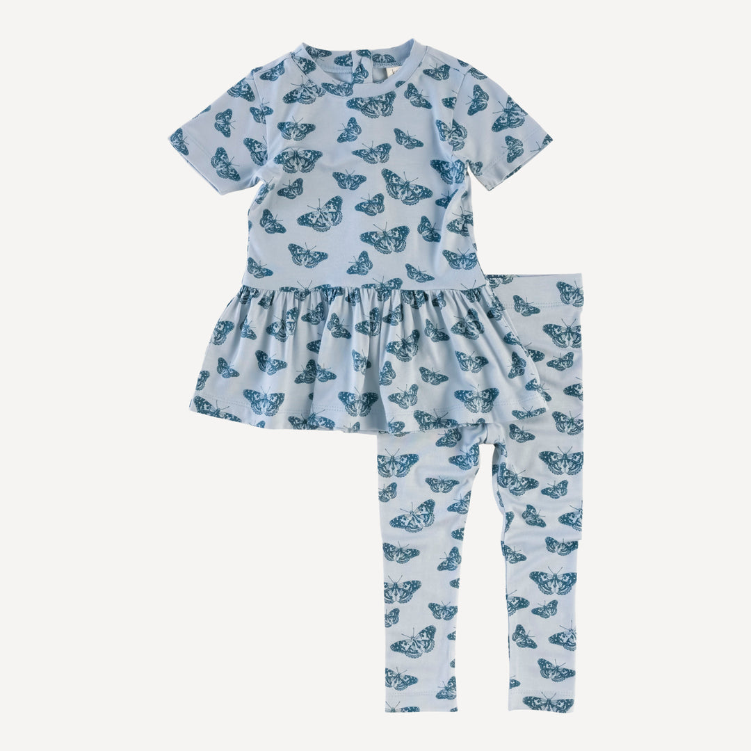 short sleeve drop waist top and legging set | stormy blue butterfly | bamboo