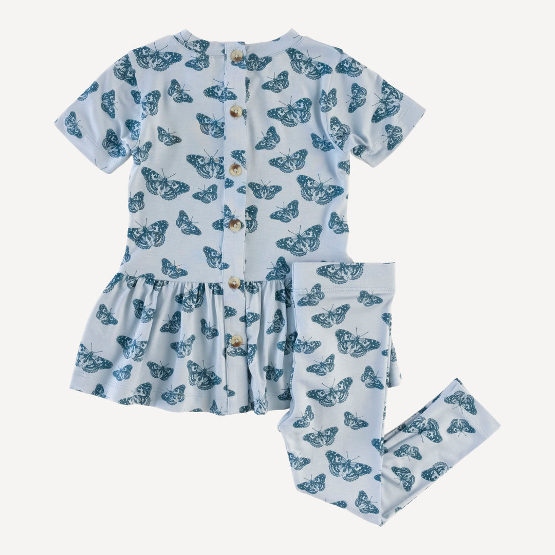 short sleeve drop waist top and legging set | stormy blue butterfly | bamboo