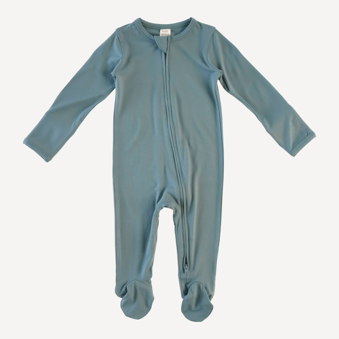 long sleeve zipper footie | stormy blue | bamboo