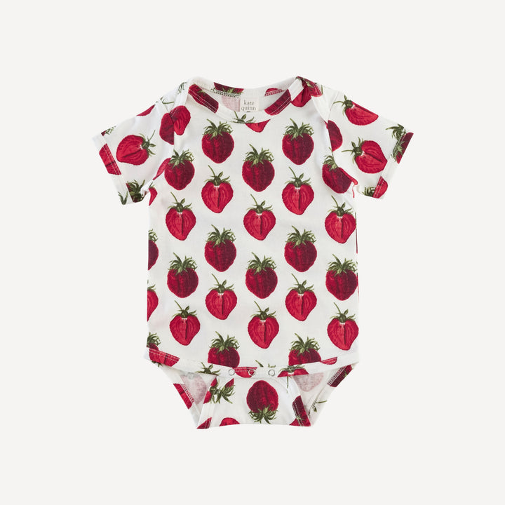 short sleeve lap neck bodysuit | strawberry | organic cotton jersey