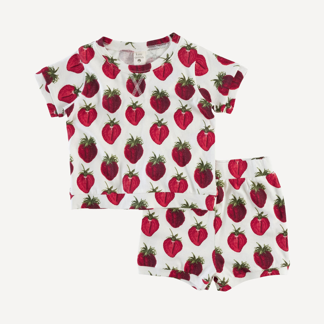 retro shortie short + short sleeve topstitch tee set | strawberry | organic cotton jersey