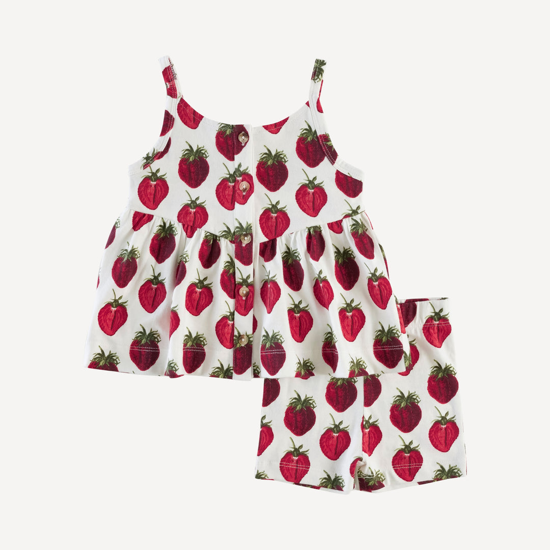 spaghetti strap v-waist top + bike short set | strawberry | organic cotton jersey