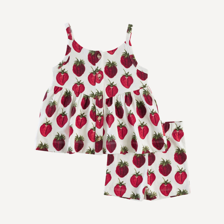 spaghetti strap v-waist top + bike short set | strawberry | organic cotton jersey