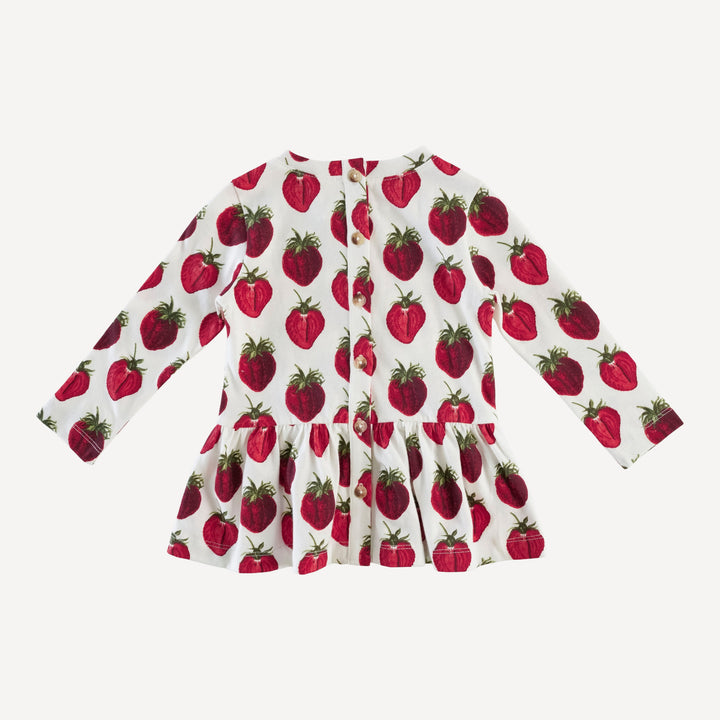 long sleeve drop waist gathered top | strawberry | organic cotton jersey