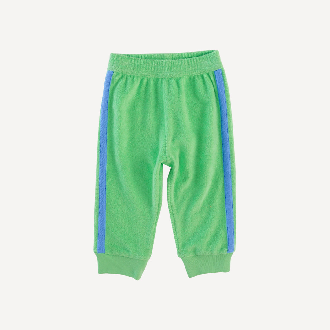 retro stripe track pant | summer green | organic cotton terry