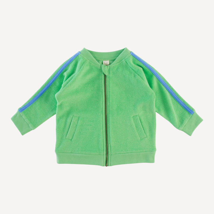 retro stripe track jacket | summer green | organic cotton terry