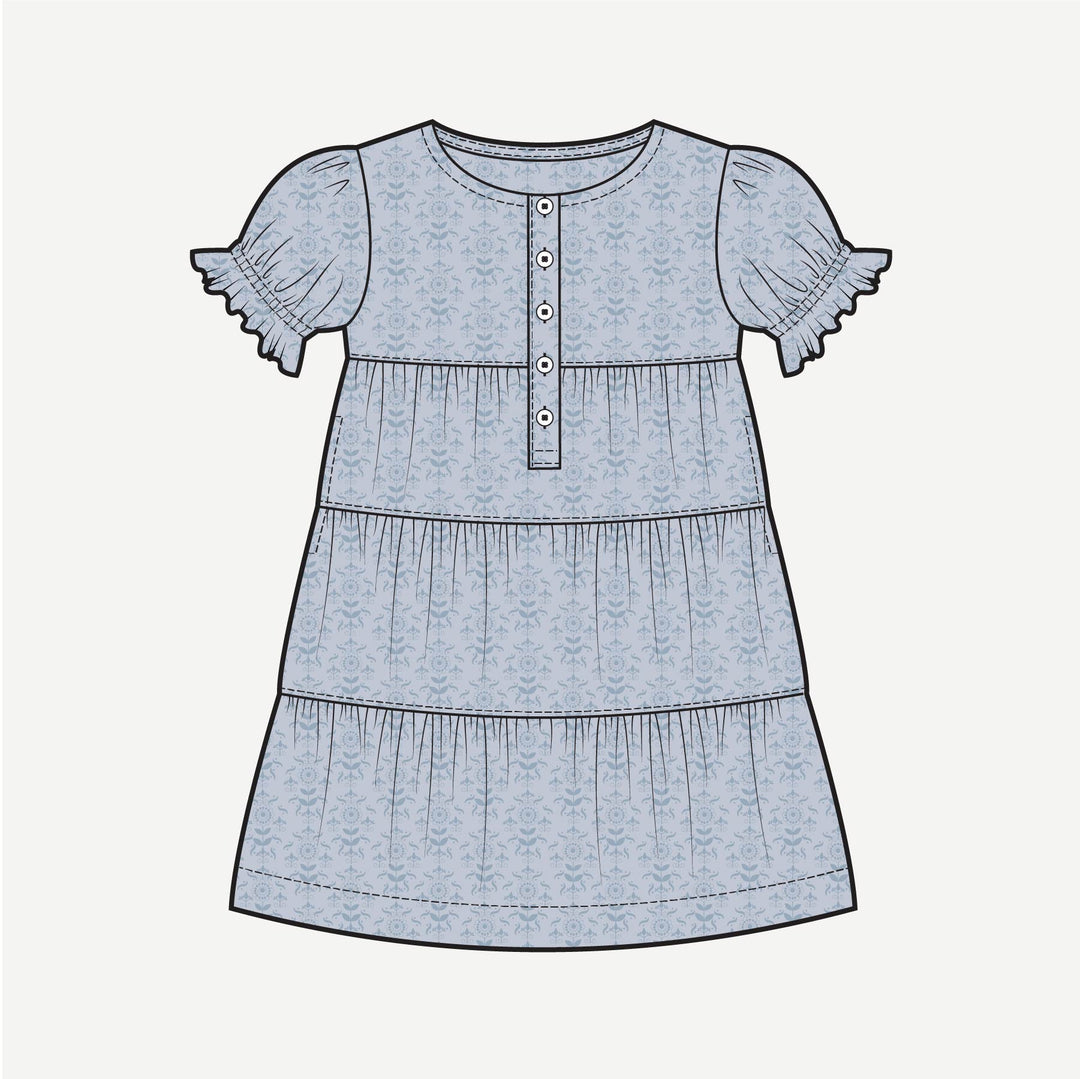 PREORDER short puff sleeve prairie dress | cornflower folk wallpaper | bamboo