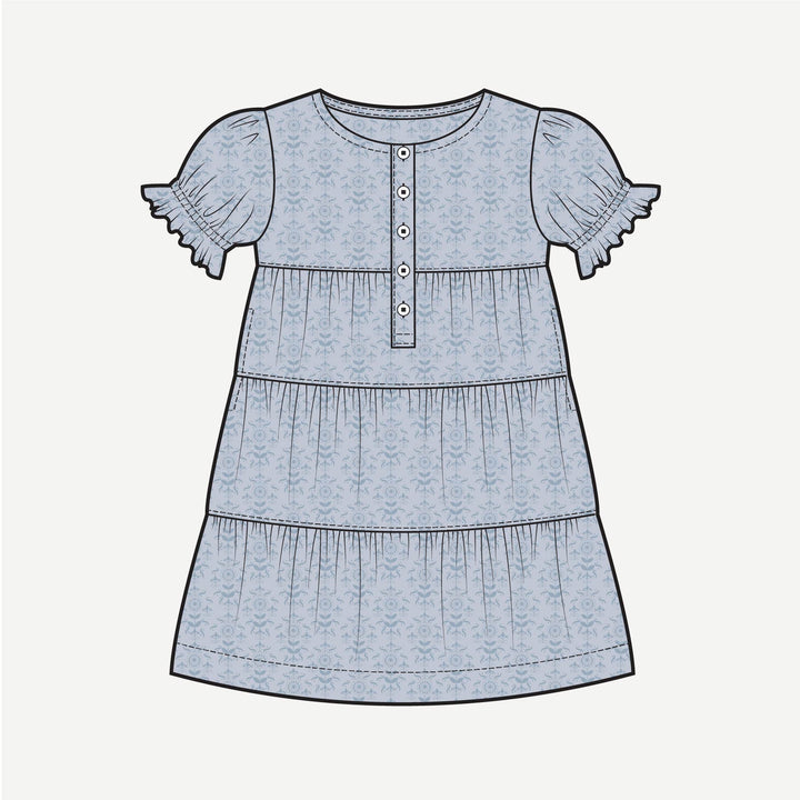 PREORDER short puff sleeve prairie dress | cornflower folk wallpaper | bamboo