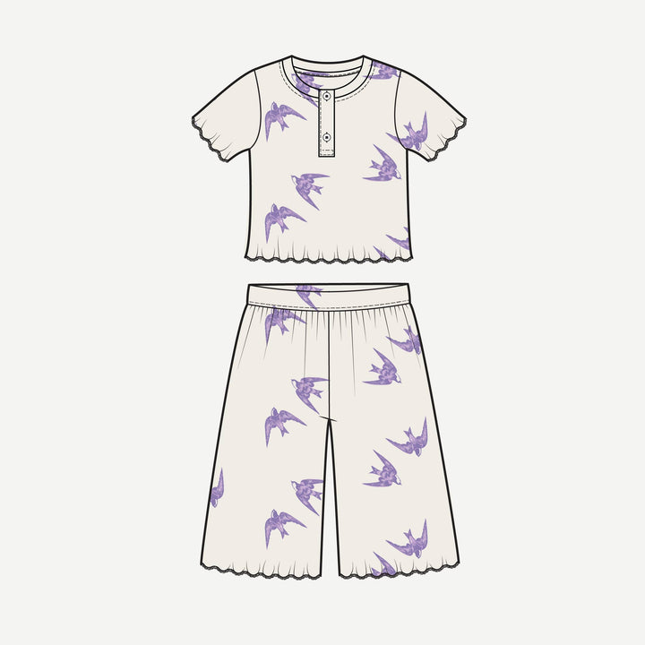 PREORDER short sleeve henley jade set | lavender sparrow | modal