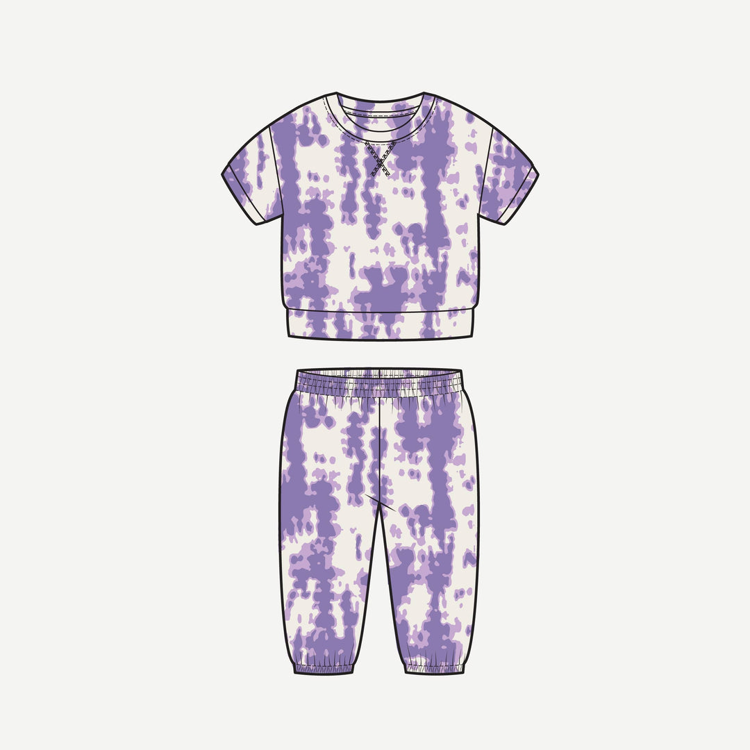 PREORDER short sleeve relaxed jogger set | lavender shibori | modal