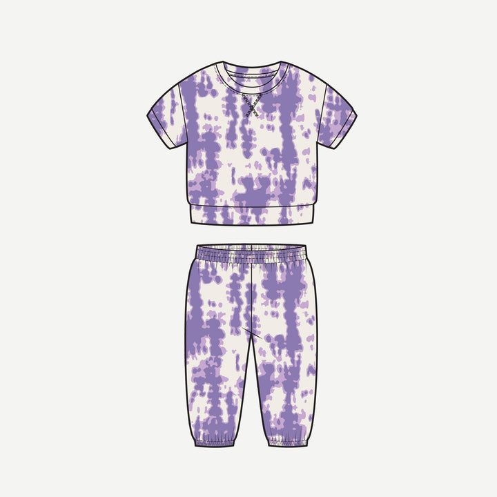 PREORDER short sleeve relaxed jogger set | lavender shibori | modal