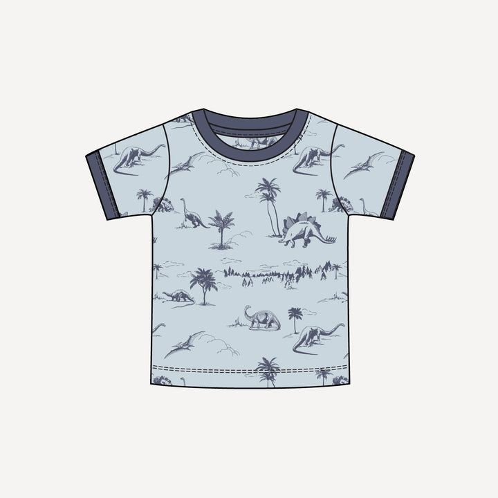 PREORDER short sleeve ringer tee | blue dino landscape | bamboo