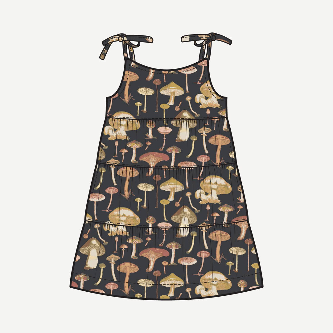 PREORDER spaghetti tie prairie dress | black mushroom litho | modal
