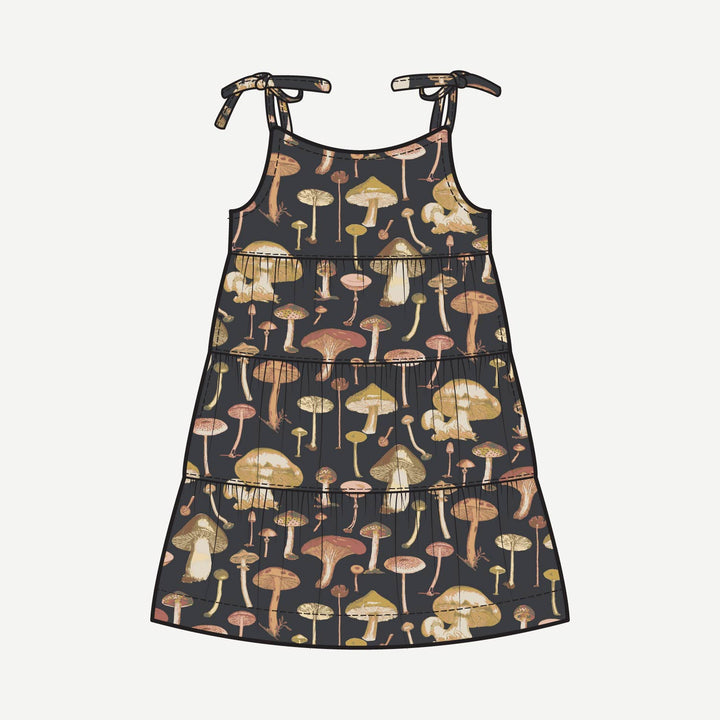 PREORDER spaghetti tie prairie dress | black mushroom litho | modal