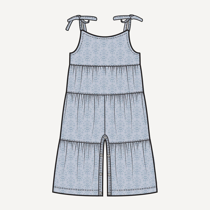 PREORDER spaghetti tie prairie gaucho jumpsuit | cornflower folk wallpaper | bamboo
