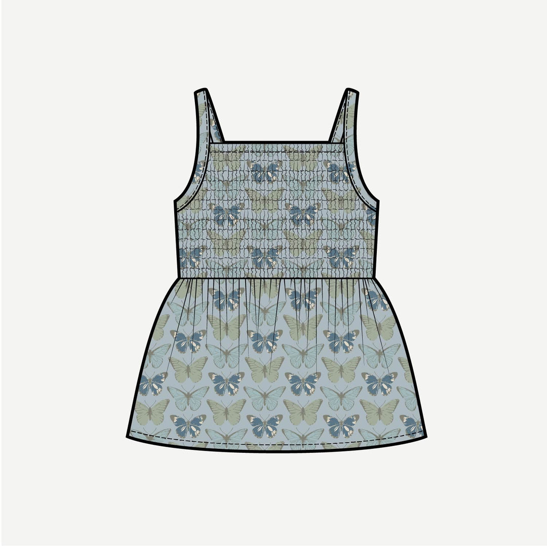 PREORDER spaghetti strap smocked top | blue butterflies allover | modal