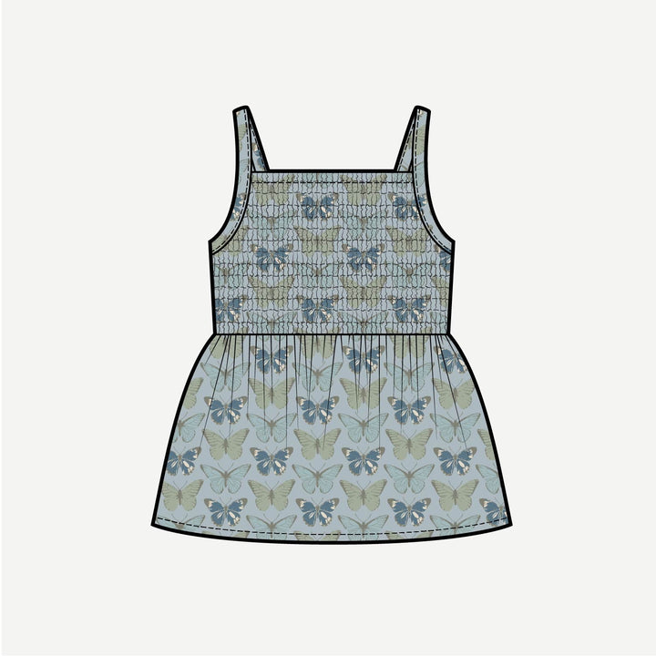 PREORDER spaghetti strap smocked top | blue butterflies allover | modal