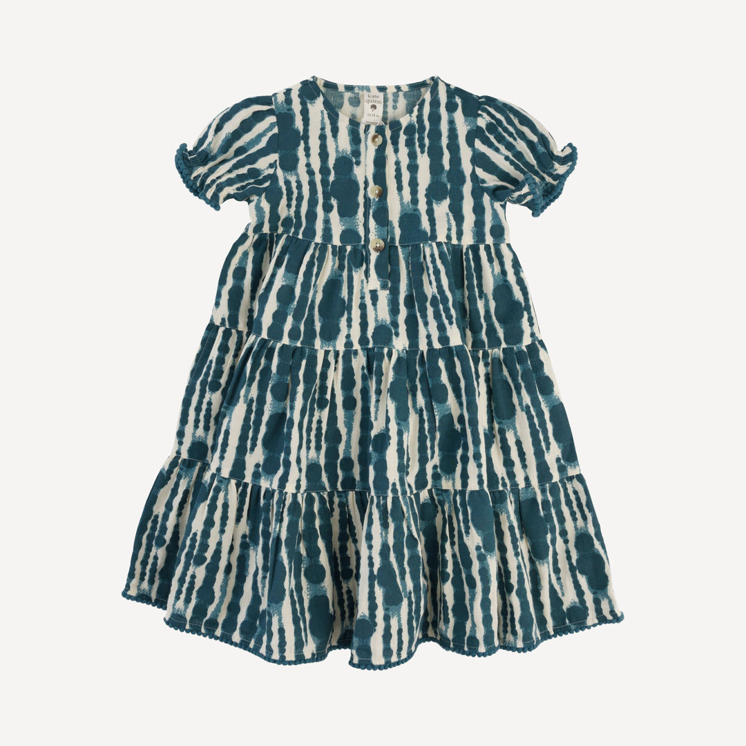 short puff pom pom sleeve prairie dress | tapestry water drops | organic cotton gauze