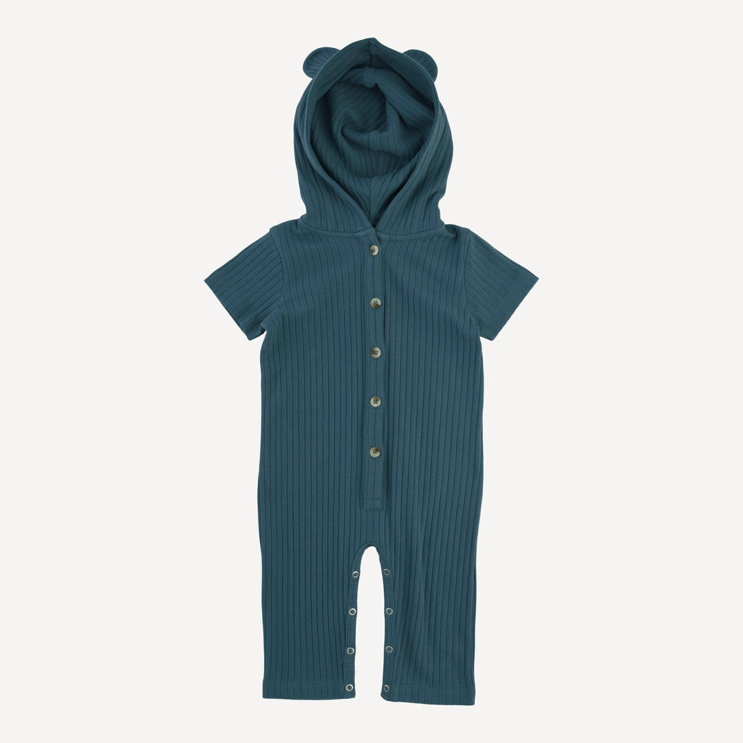 short sleeve relaxed bear button union jumpsuit | tapestry | organic cotton wide rib