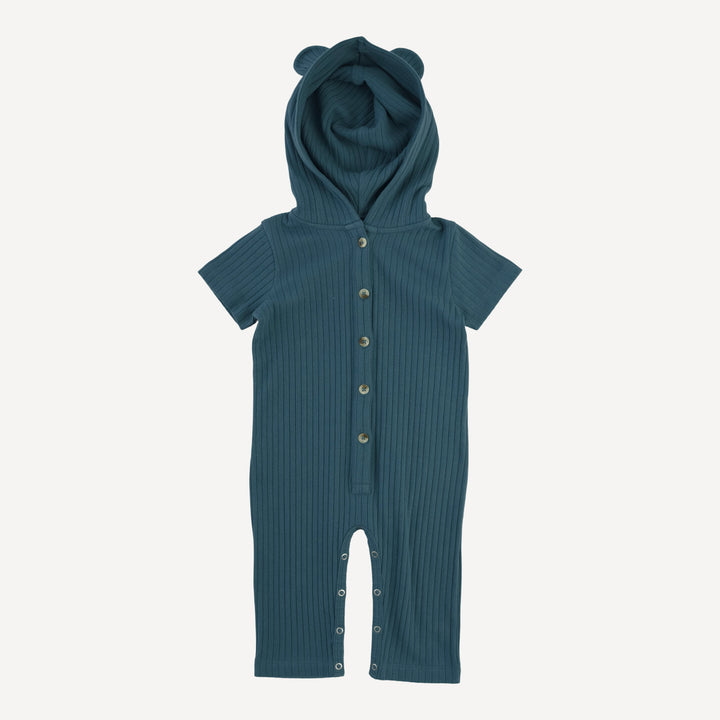 short sleeve relaxed bear button union jumpsuit | tapestry | organic cotton wide rib