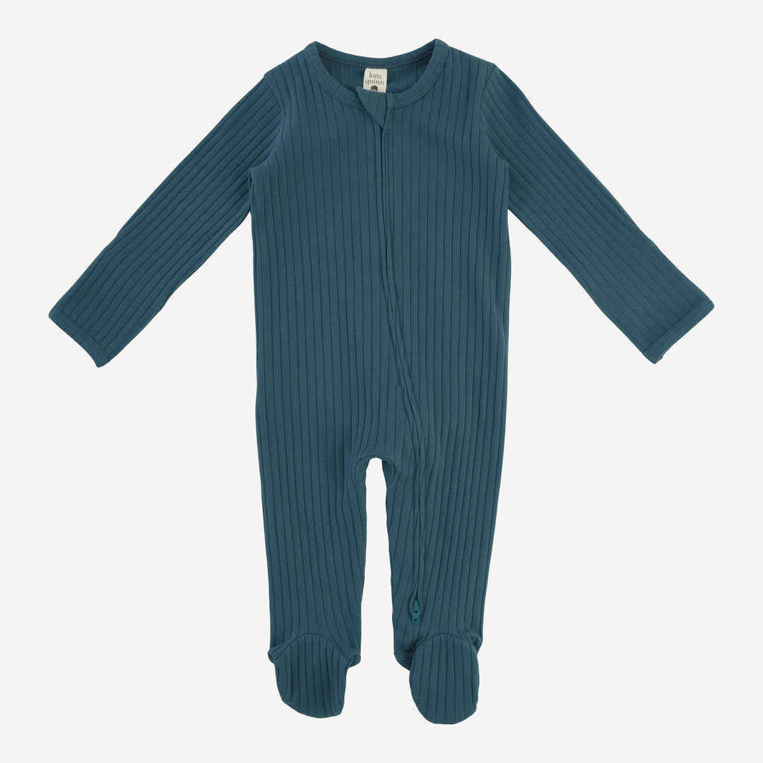 long sleeve two way zipper footie | tapestry | organic cotton wide rib