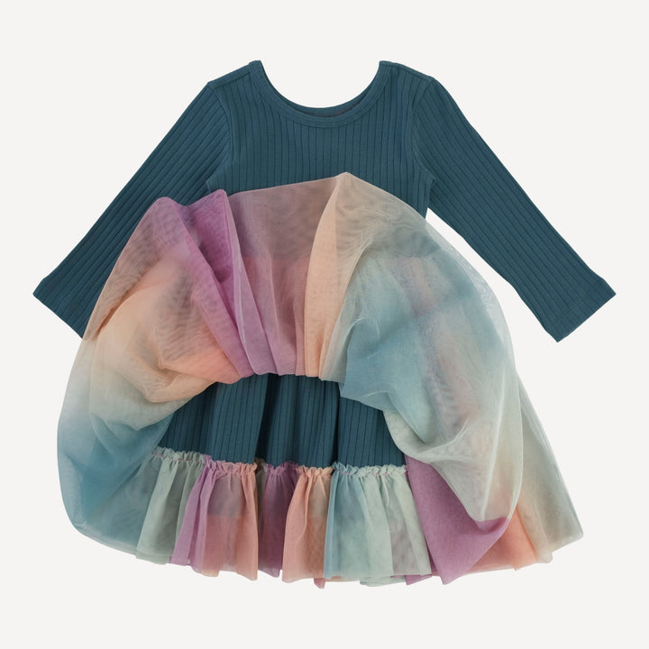 long sleeve ballerina tulle dress | tapestry | organic cotton wide rib