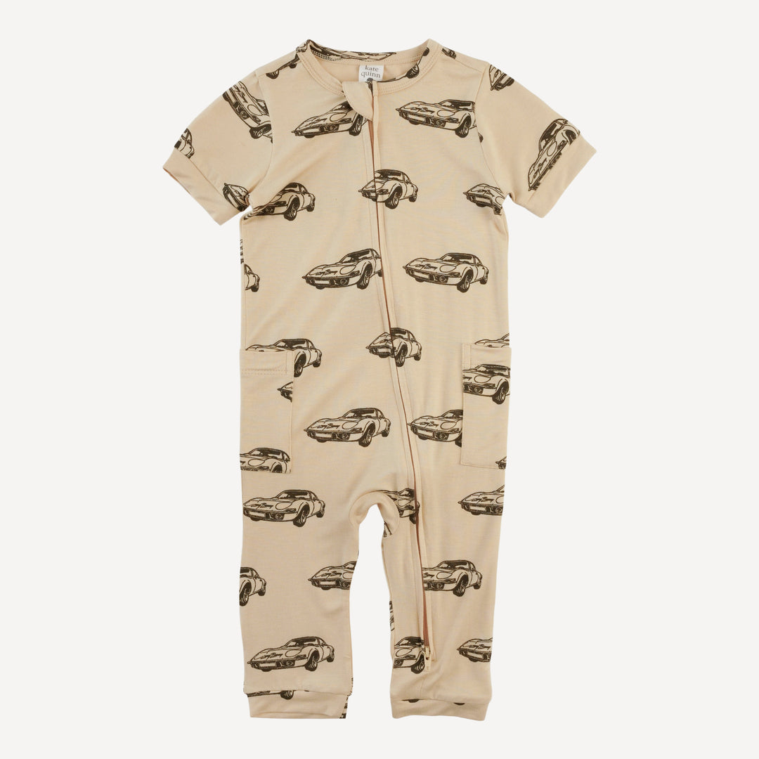 short sleeve zipper jumpsuit | tarmac vintage car | bamboo
